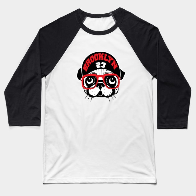 Brooklyn Pug 23 Baseball T-Shirt by FireflyCreative